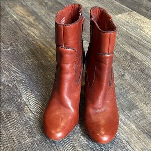 Clark's Red Leather Ankle Boots 8